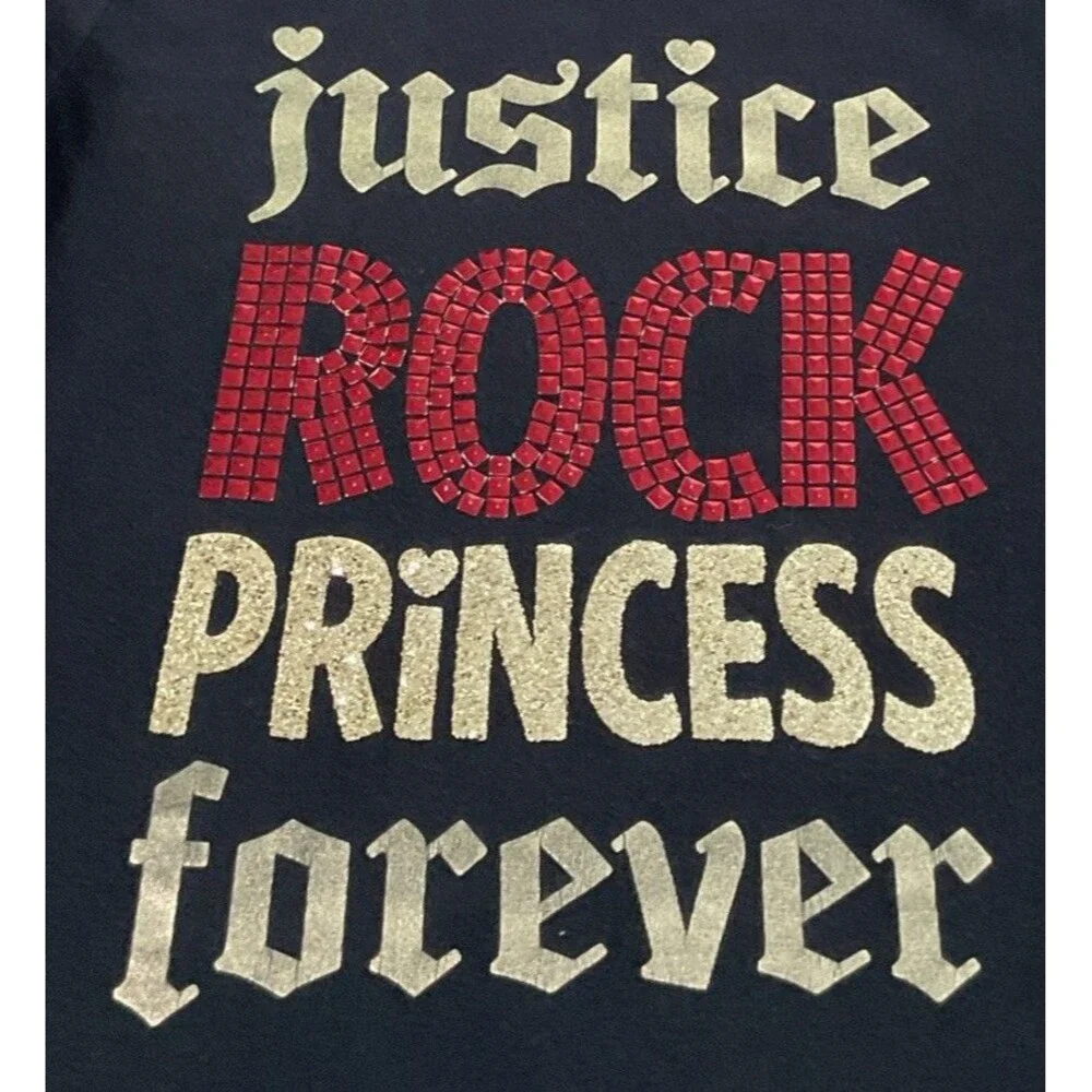Justice Girls Black Shirt “Justice Rock Princess Forever” SIZE 8..